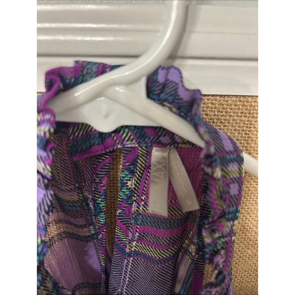 Max Rave Purple Plaid Ruffle Halter Top - Picture 2 of 3